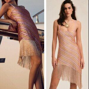 NWT For Love & Lemons Capri Bead Fringe Asymmetric Mini Dress